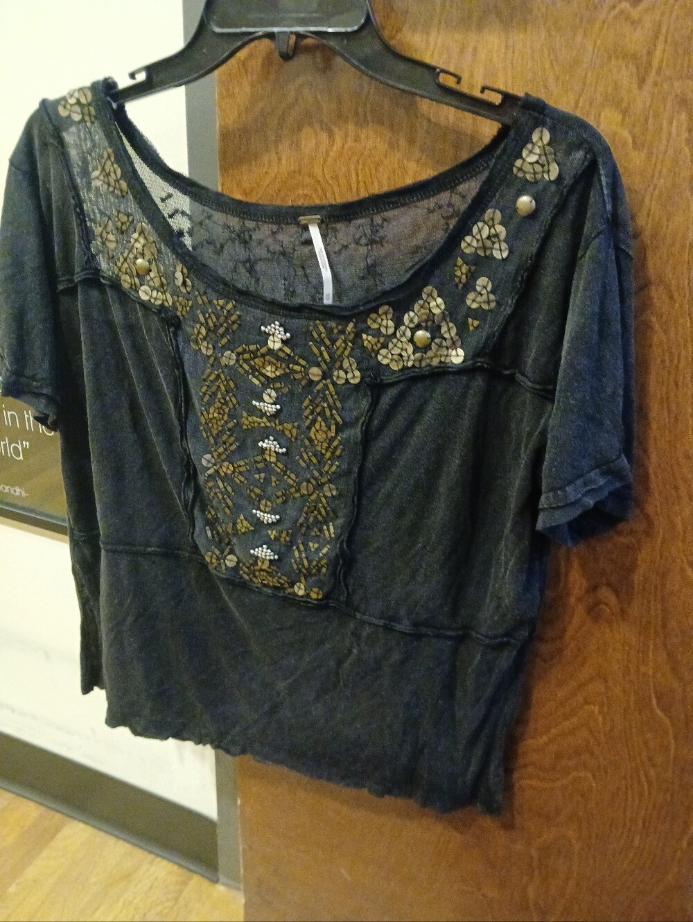 FREE PEOPLE black beaded & sequin t shirt